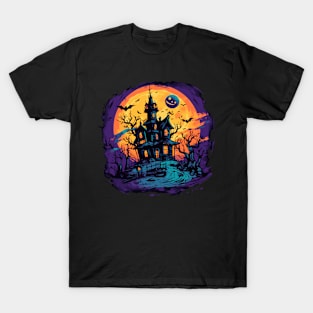 Haunted House Mansion Sunset Halloween T-Shirt